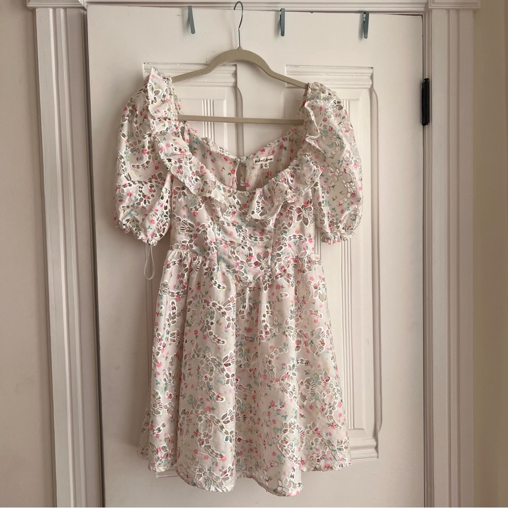For Love and Lemons Ruffle Floral White Dress
